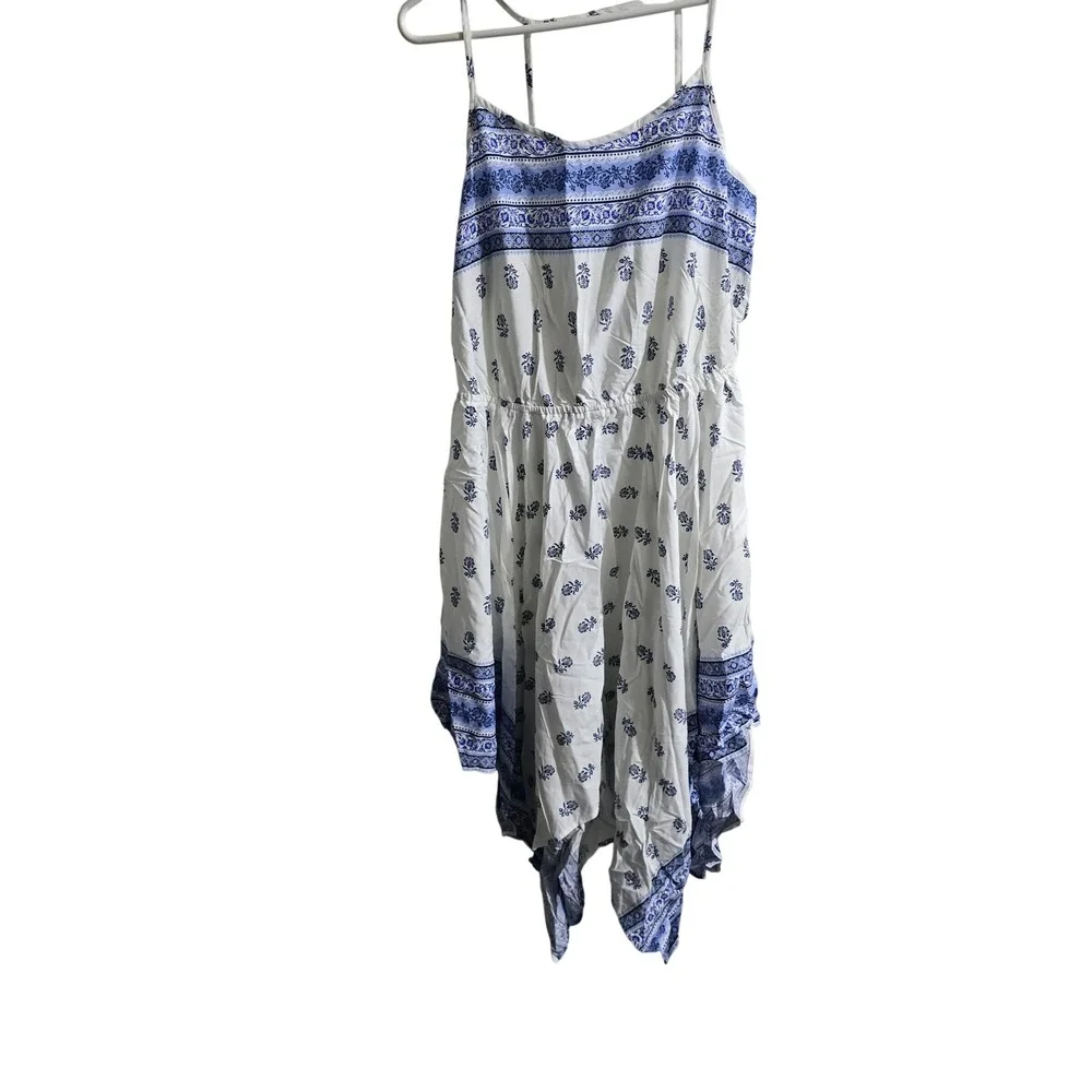 The Children's Place Handkerchief Dress Kids L 12-14 Blue White Paisley Boho